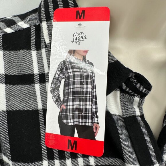 NWT Jachs Girlfriend Womens Black & White Plaid Button-Up Flannel Shirt Medium - Picture 9 of 11